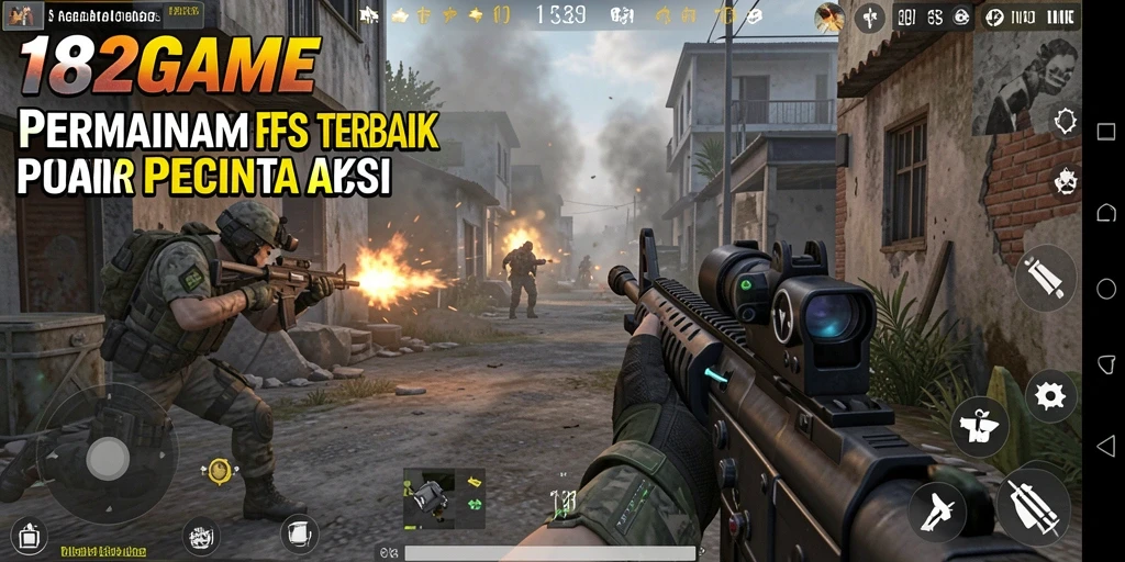 Tampilan gameplay FPS yang mendebarkan di 182GAME.