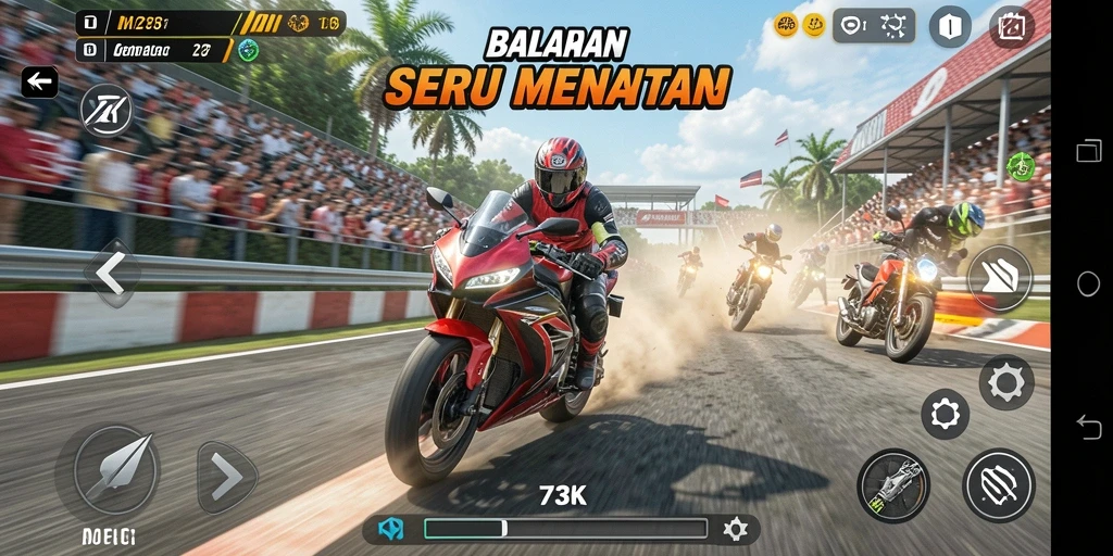 Gameplay menegangkan dengan motor balap di lintasan yang menantang.