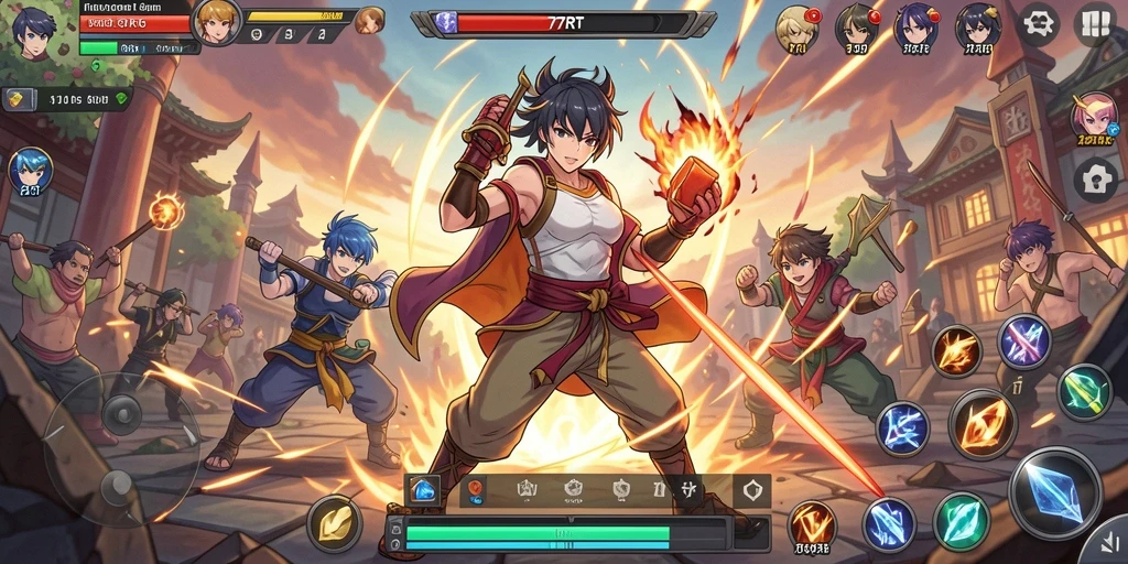 Screenshot gameplay 77RT menampilkan aksi pertarungan karakter Anime yang menegangkan.