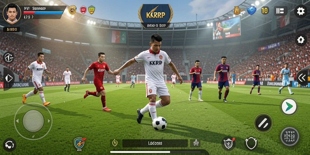 Tangkapan layar gameplay KKRP menampilkan pertandingan sepak bola yang mendebarkan.