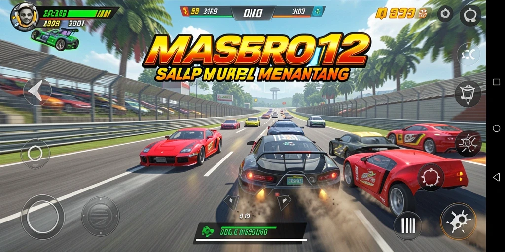 Tampilan gameplay balap mobil yang mendebarkan di MASBRO12.