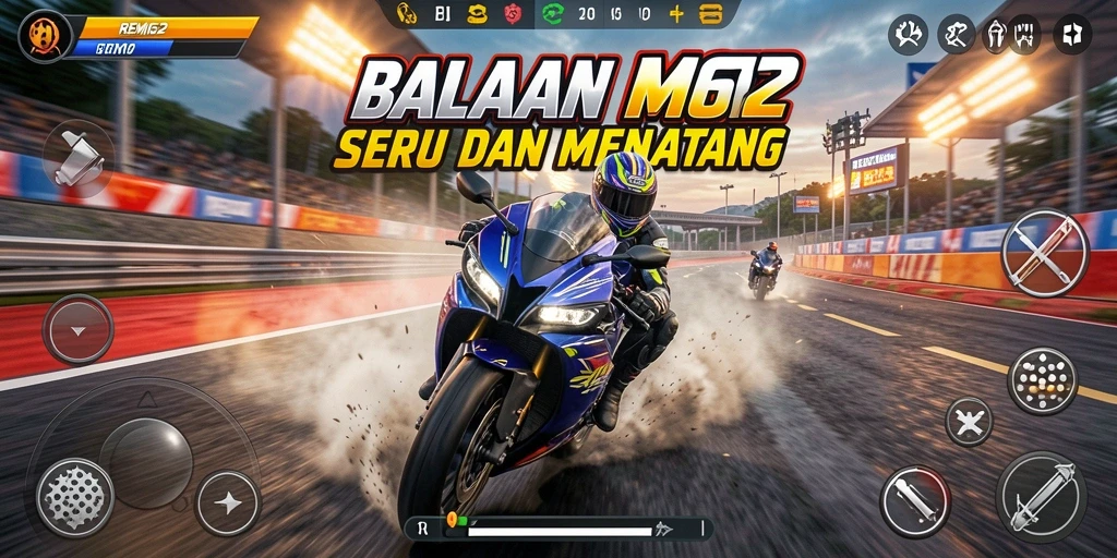Tampilan menarik dari gameplay seru di REMI62 saat balapan motor.