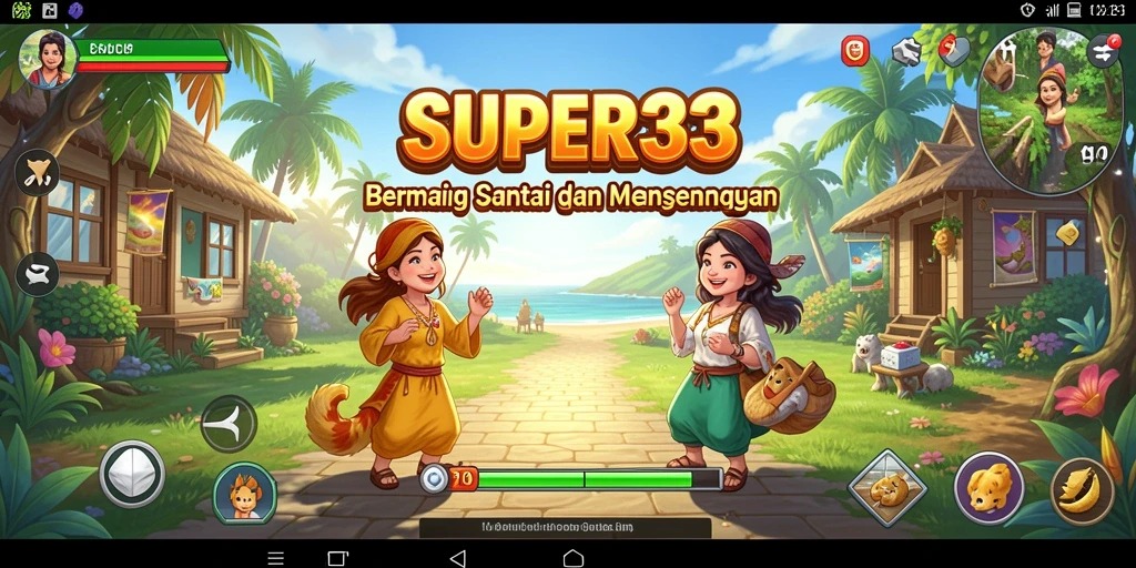 Tampilan gameplay SUPER33 dengan grafis menarik dan karakter lucu.